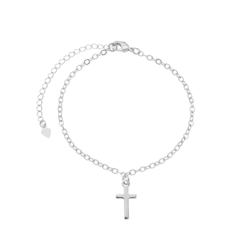 Pulseira De Cruz Lisa Essencial Banhado Em Ródio