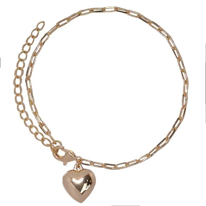 Pulseira De Elos Com Coração No Fecho Essencial Banhado Em Ouro