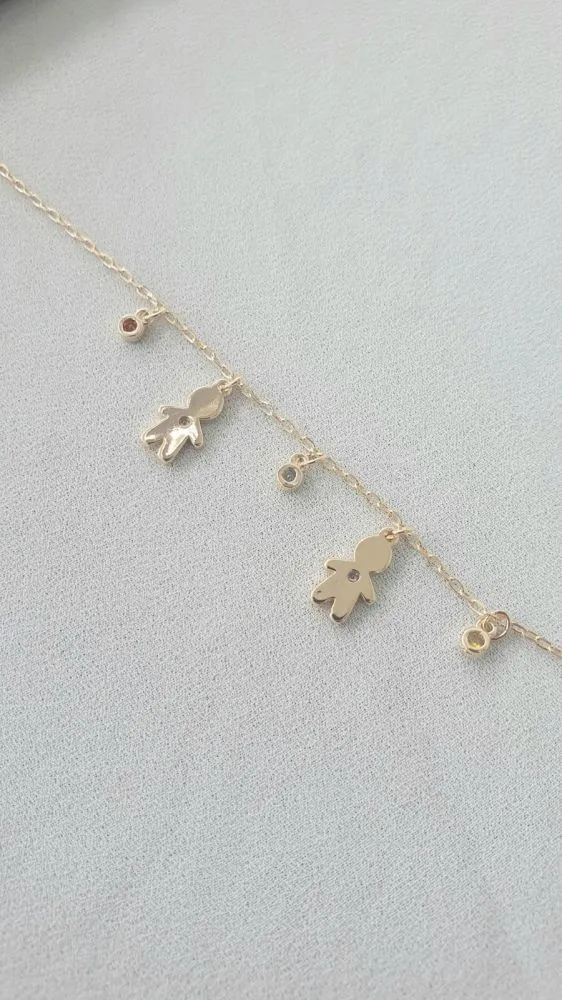 Pulseira Dois Filhos Meninos C/ Zirconias Coloridas Essencial Banhado Em