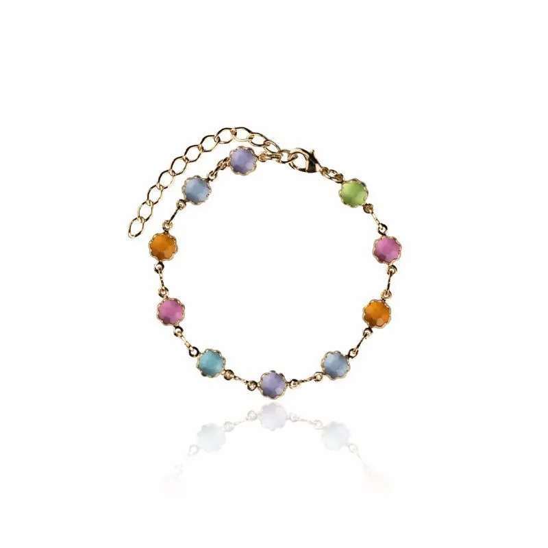 Pulseira Flor Colorida Essencial Banhado Em Ouro