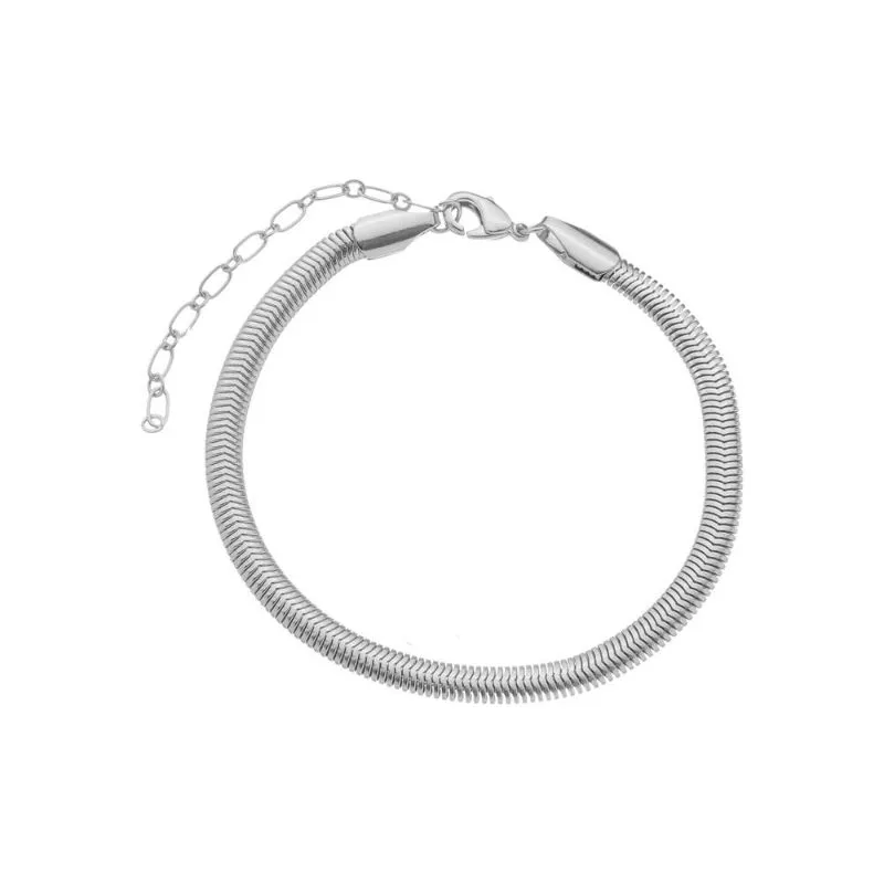 Pulseira Malha Grossa Essencial Banhado Em Ródio