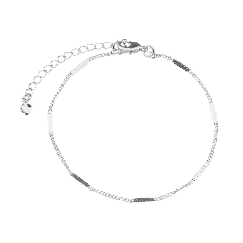 Pulseira Malha Intercalada Essencial Banhado Em Ródio