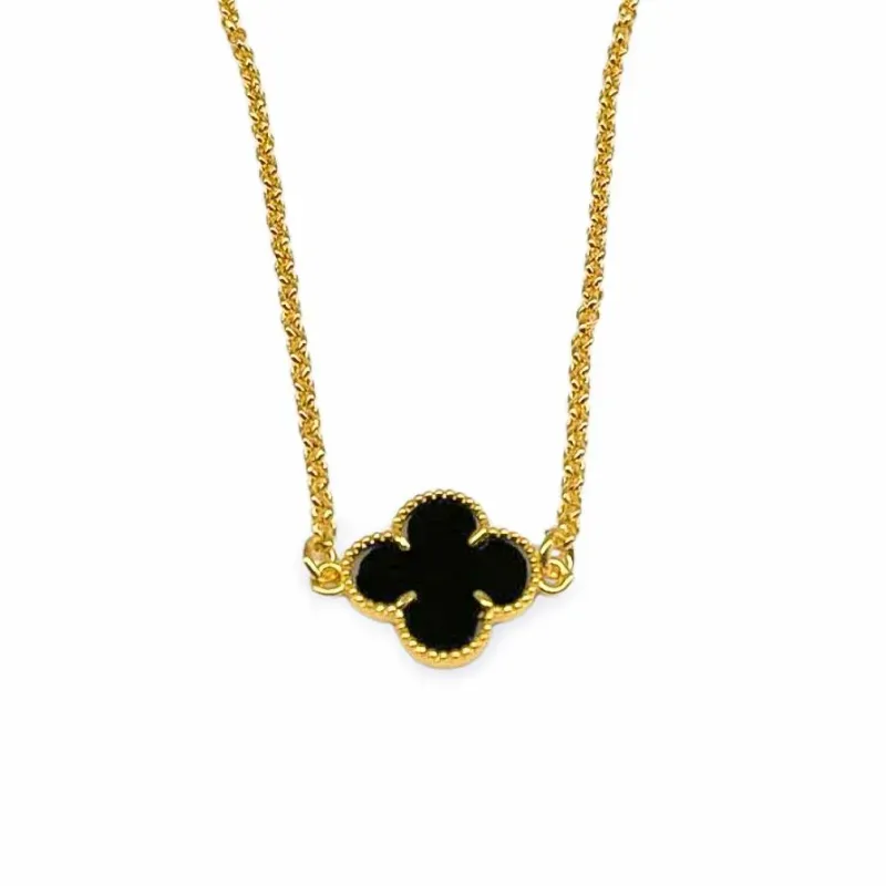 Colar Trevo Preto Essencial 40CM Banhado Em Ouro