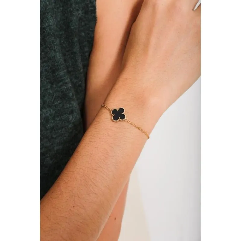 Pulseira Trevo Preto Virginia Banhado Em Ouro