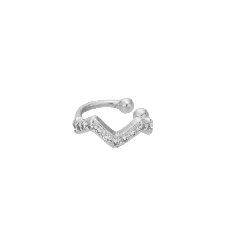 Brinco Piercing Zigzag Cravejado -Fake Banho Ouro 18k Semijoia