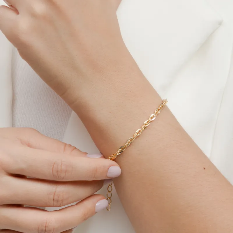 Pulseira Elos Duplos Amy Banhado Em Ouro