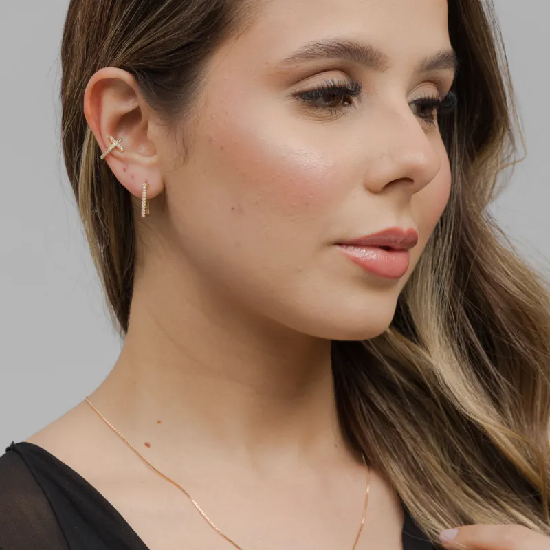 Brinco Argola Cravejado Quadrado Coleção Bella Banho Ouro 18k Semijoia