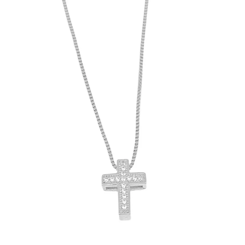 Colar Cruz Cravejada Essencial 45CM Banhado Em Ouro