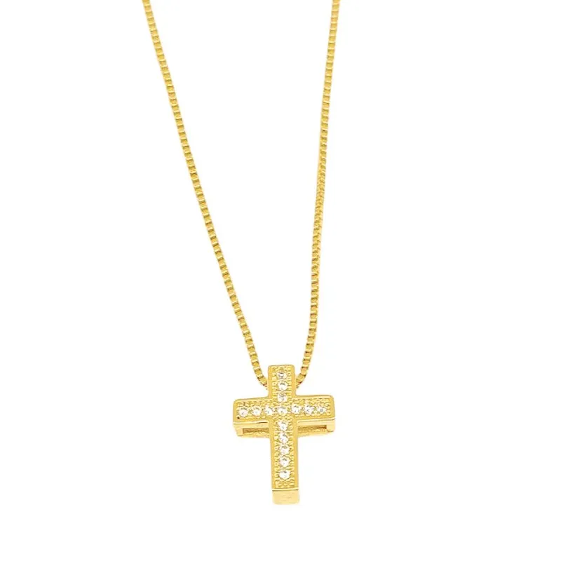 Colar Cruz Cravejada Essencial 45CM Banhado Em Ouro