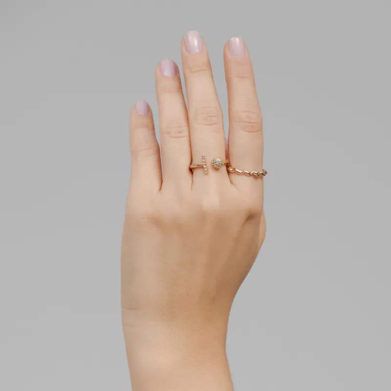 Anel Ajustável Bola Cravejada Bella Banhado Em Ouro 18k