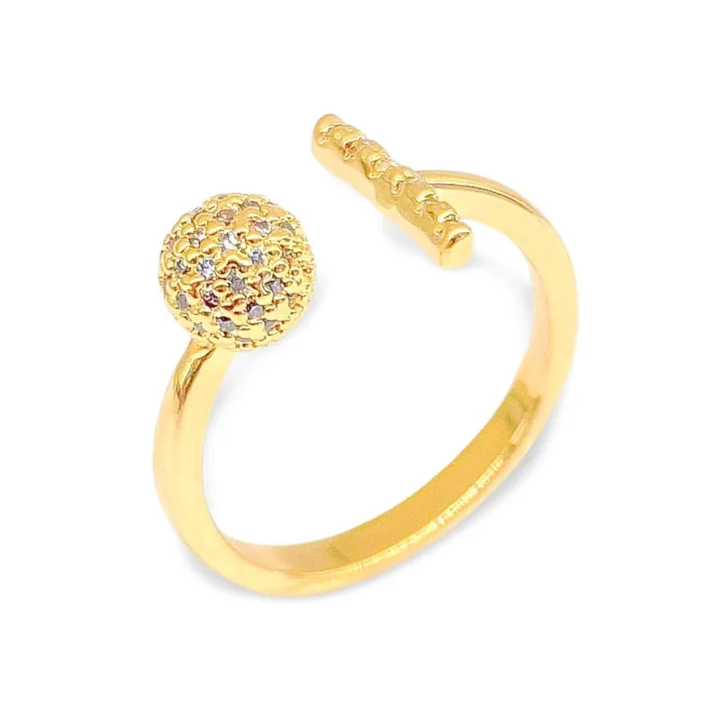 Anel Ajustável Bola Cravejada Bella Banhado Em Ouro 18k