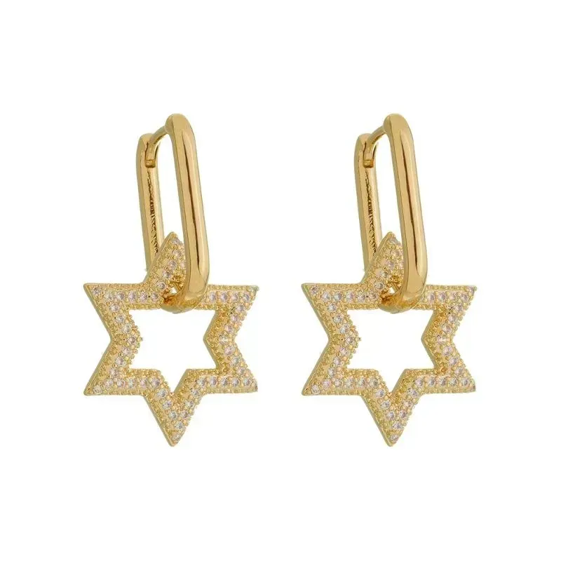 Brinco Argola com Estrela Cravejada Banho Ouro 18k Semijoia