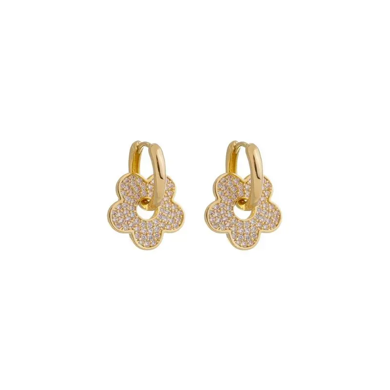 Brinco Argola com Flor Cravejada Banho Ouro 18k Semijoia
