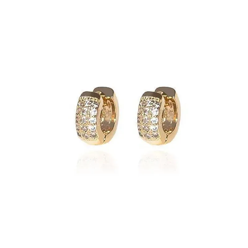 Brinco Argola Cravejada Ouro Pequena Banho Ouro 18k Semijoia