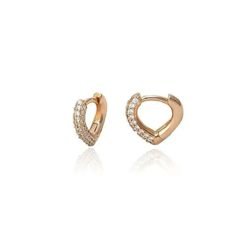 Brinco Argola de Coração Cravejado - Pequeno Pequeno Banho Ouro 18k Semijoia