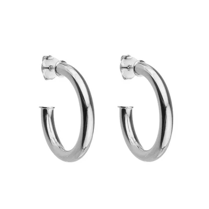 Brinco Argola de Tubo Grande Banho Ródio Branco Semijoia