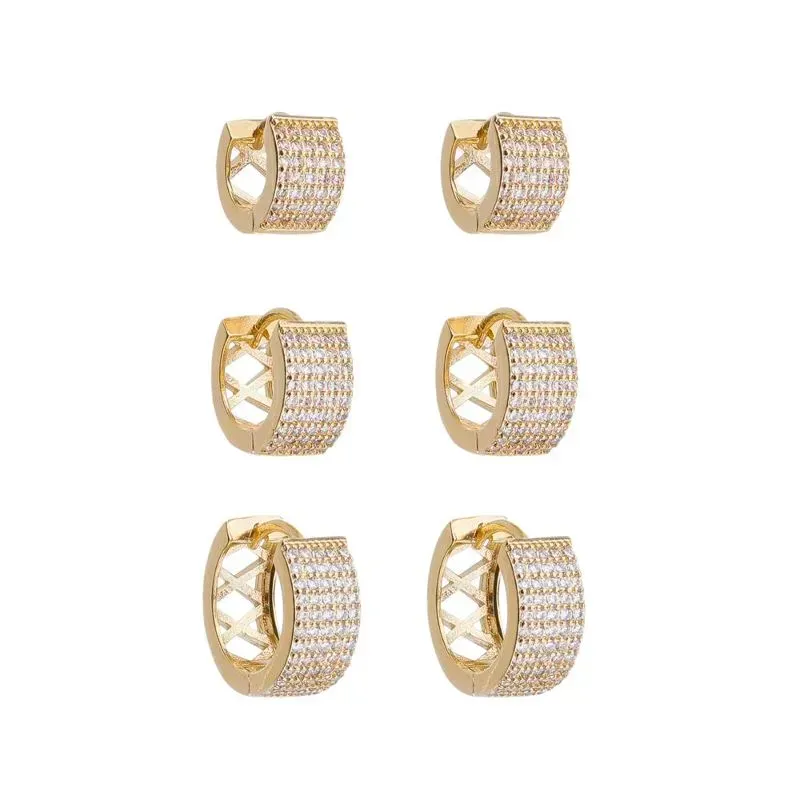 Brinco Trio Argola Larga Cravejado Banho Ouro 18k Semijoia