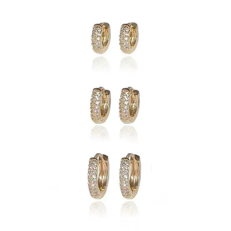 Brinco Trio de Argolas Cravejadas Banho Ouro 18k Semijoia