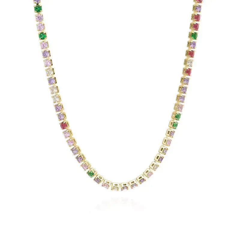 Colar Choker Riviera Colorida Essencial 269469CM Banhado Em Ouro