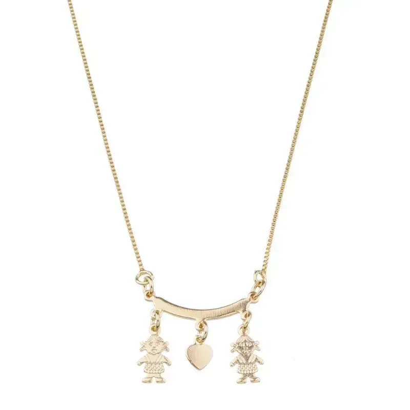 Colar De 2 Meninas Liso Essencial Banhado Em Ouro