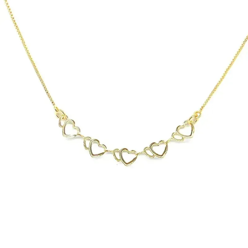 Colar Dois Corações Coleção Medio Essencial 45CM Banhado Em Ouro