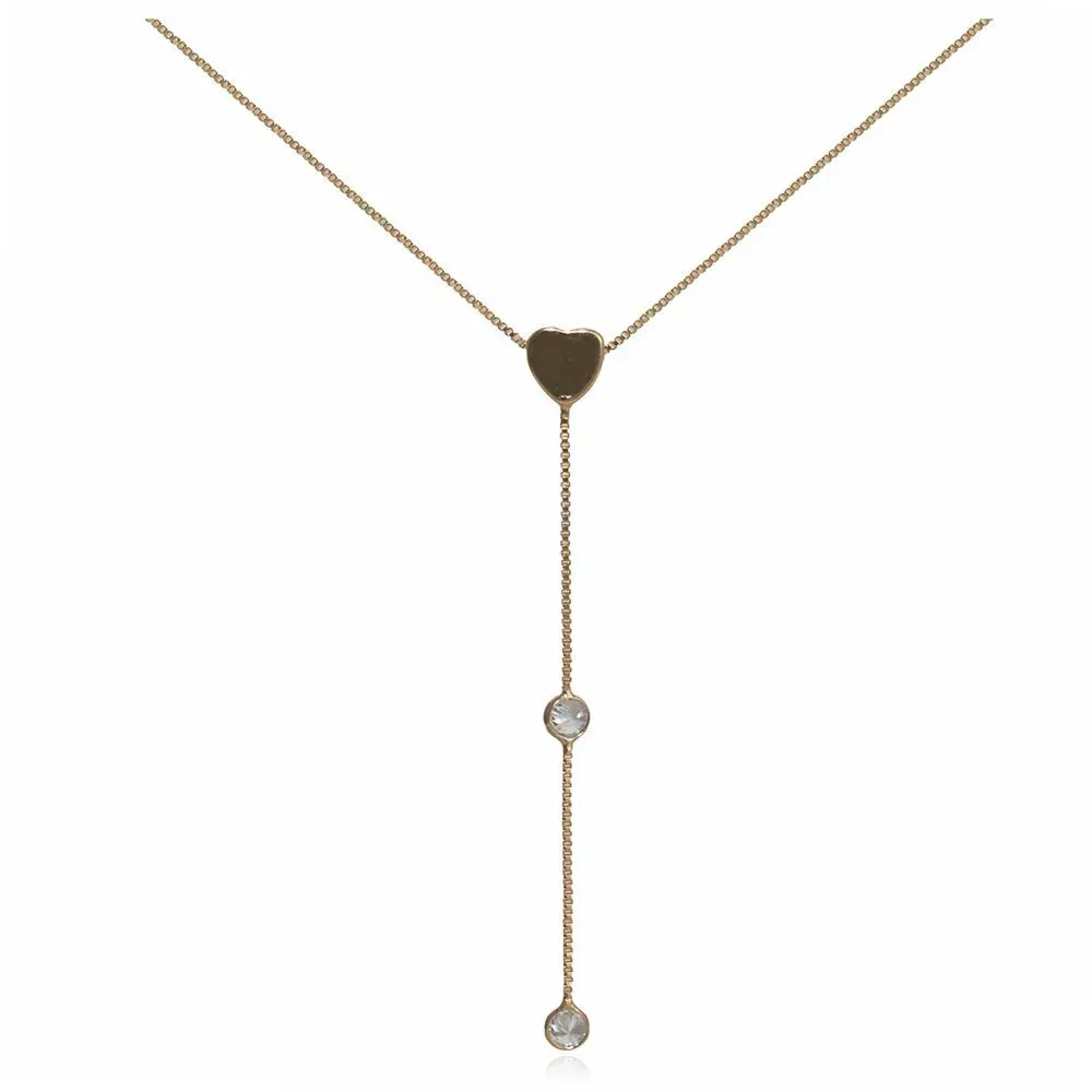 Colar Gravatinha Coração E Zirconias Essencial 292122CM