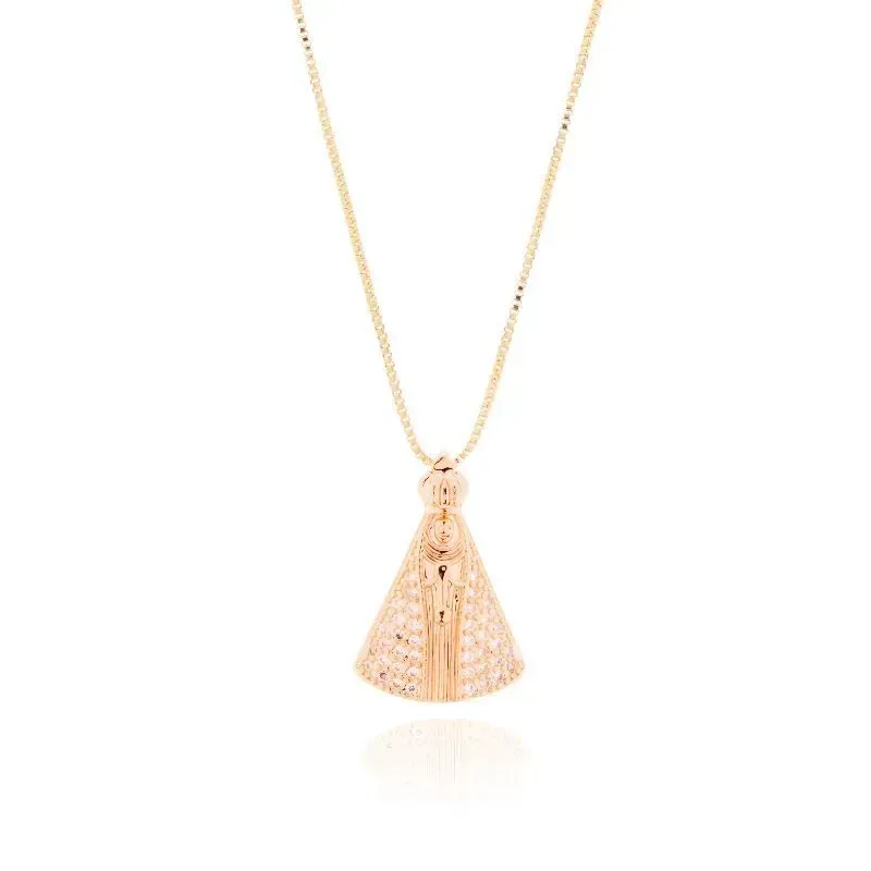 Colar Nossa Senhora Cravejada Médio Essencial 244824CM Banhado Em Ouro
