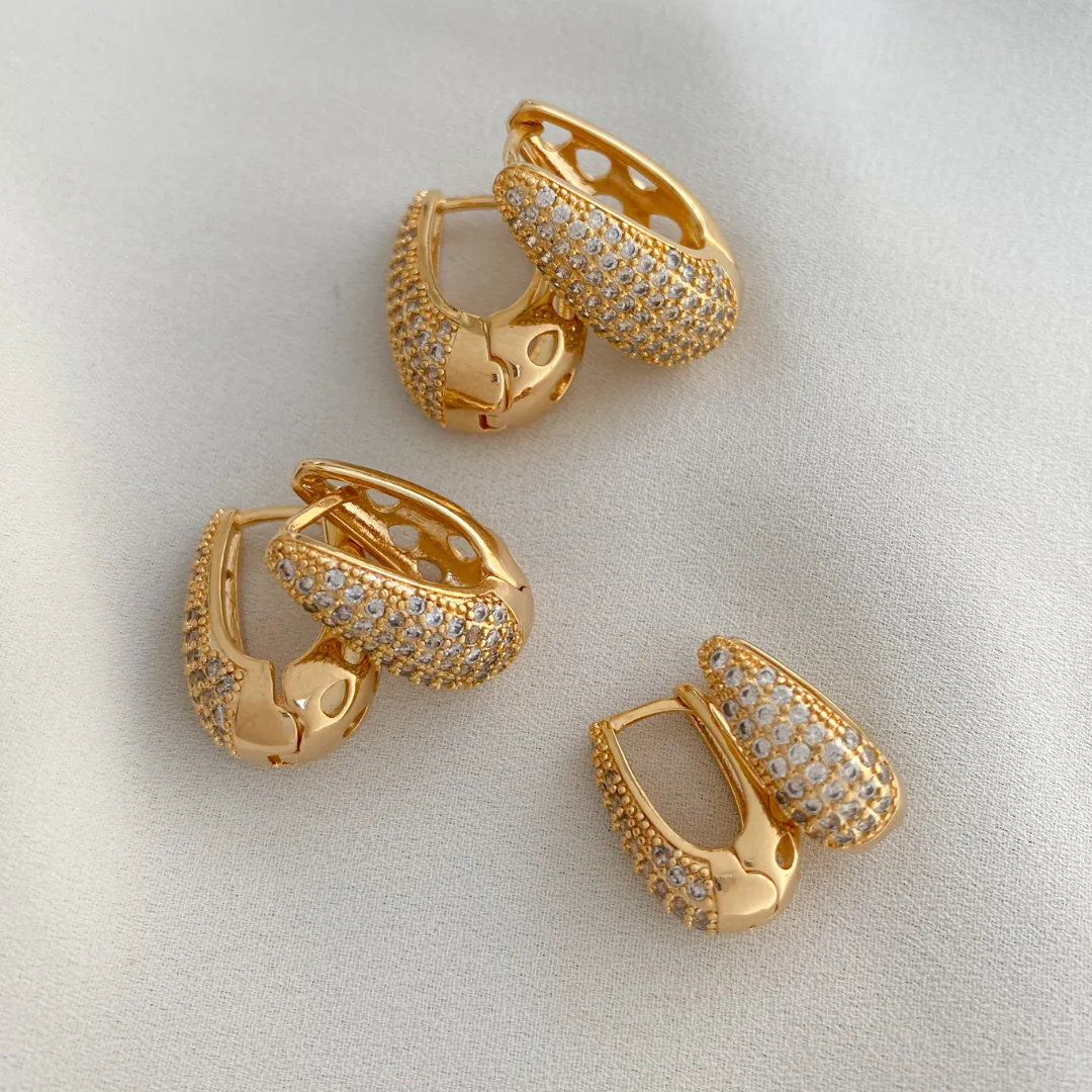 Brinco Argola Cravejada G Coleção Milão Banho Ouro 18k Semijoia