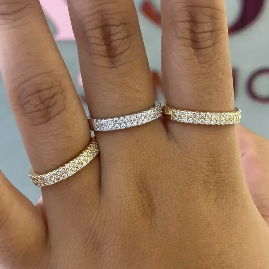 Anel Meia Aliança Dupla Essencial Banhado Em Ouro 18k