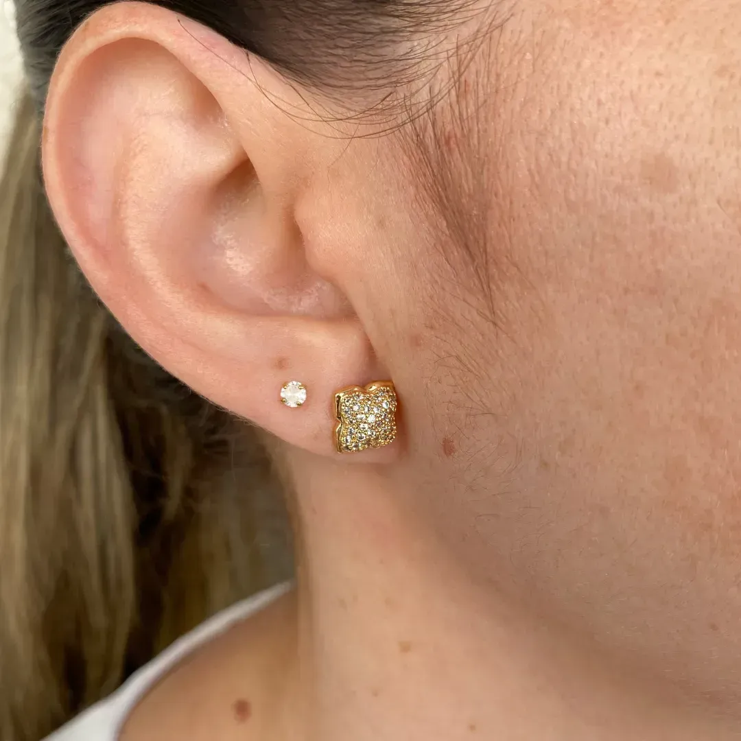 Brinco Flor Cravejado Coleção Zurique Banho Ouro 18k Semijoia