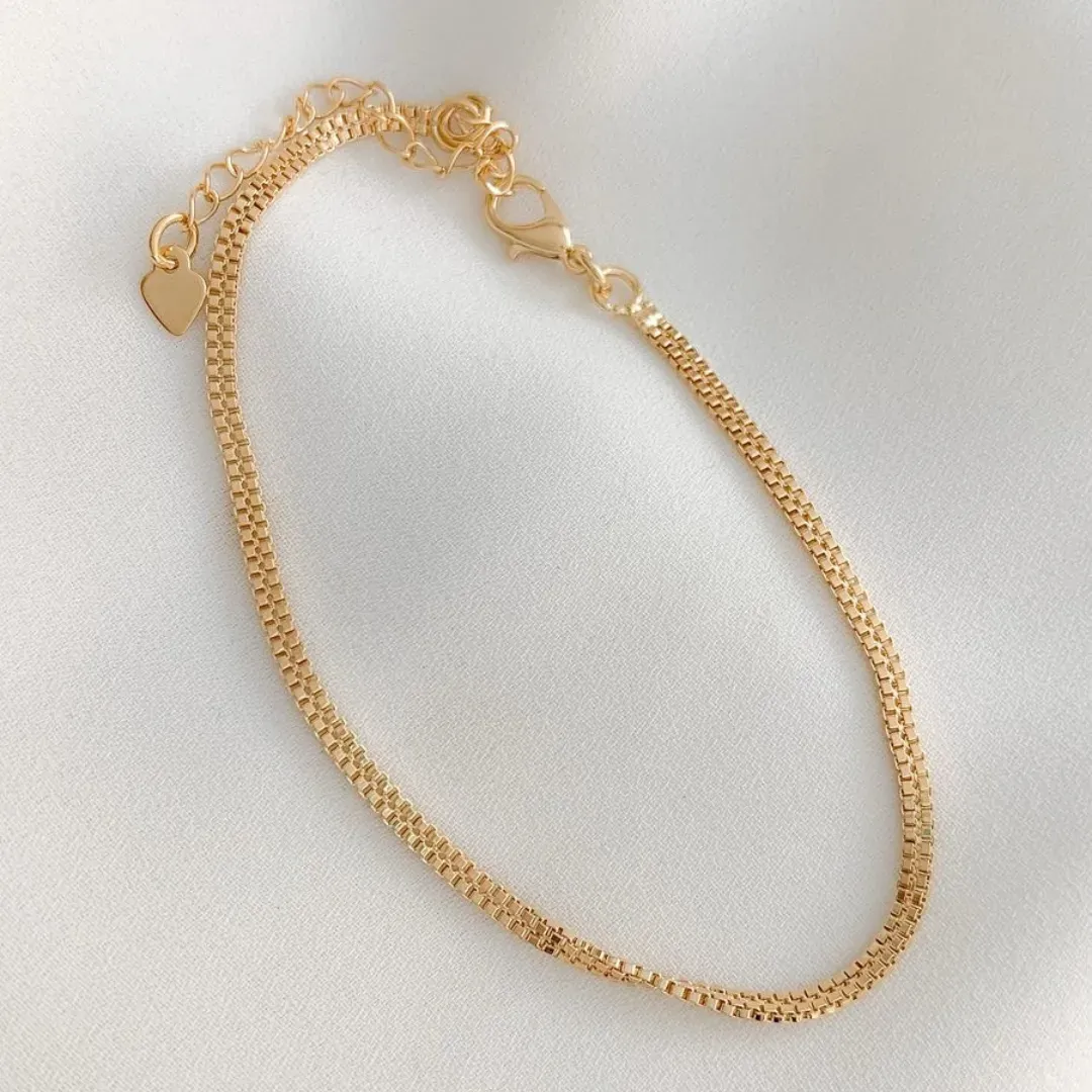 Pulseira Elos Pequenos Duplos Milão Banhado Em Ouro