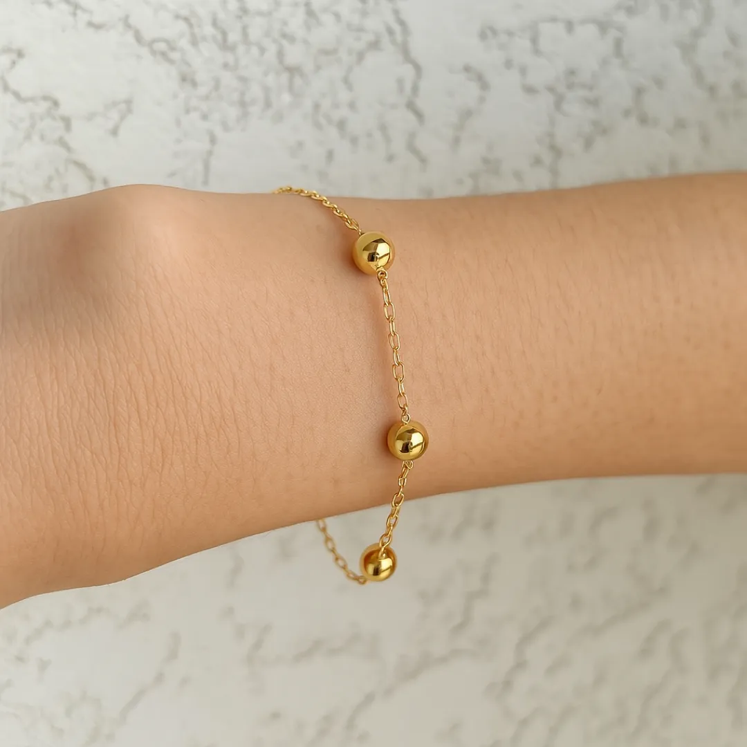 Pulseira Bola Lisa Essencial Banhado Em Ouro
