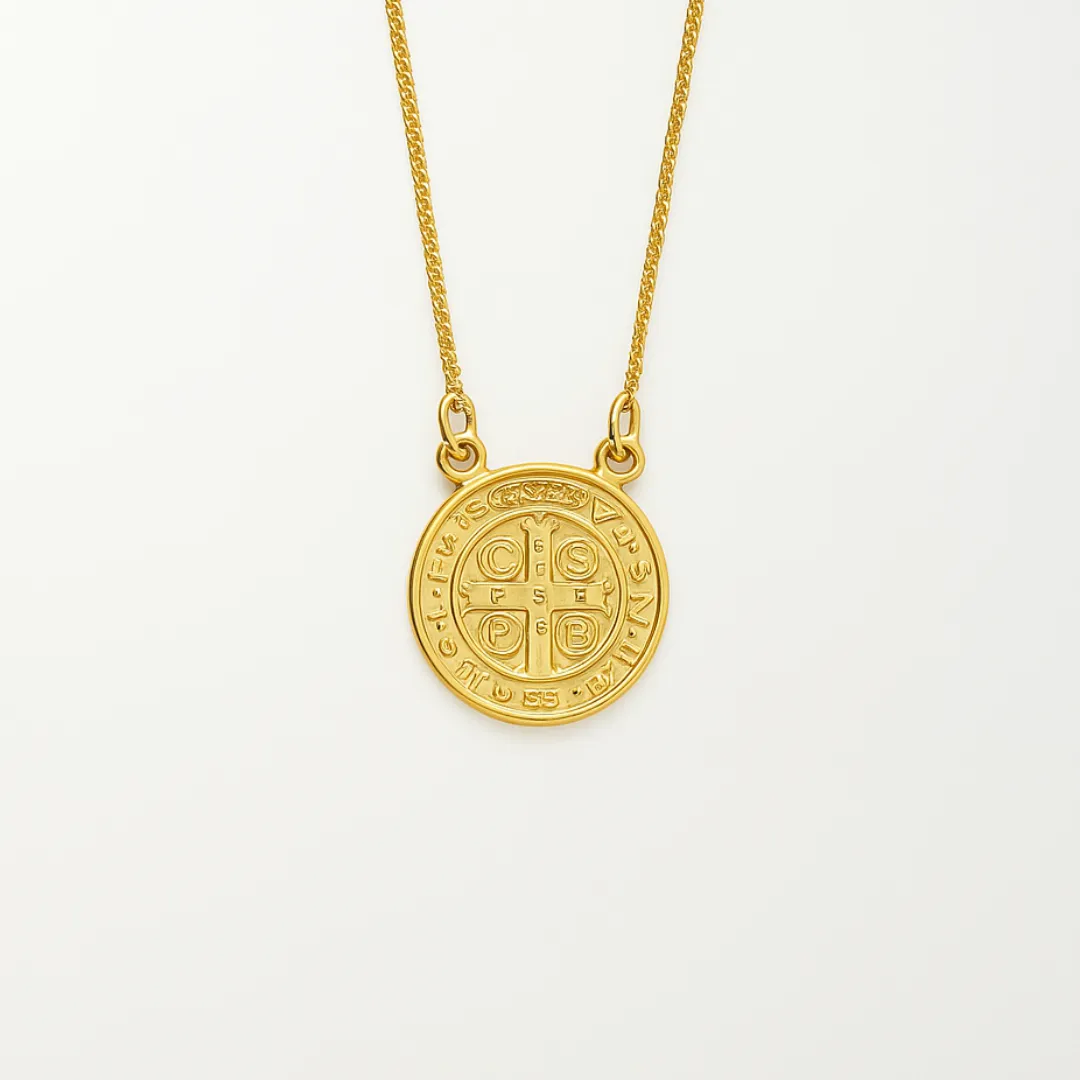 Colar Medalha De São Bento Essencial 45CM Banhado Em Ouro