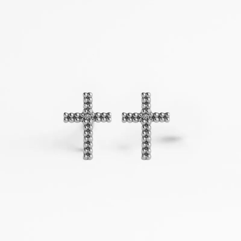 Brinco Cruz Trabalhada Banho Ouro 18k Semijoia