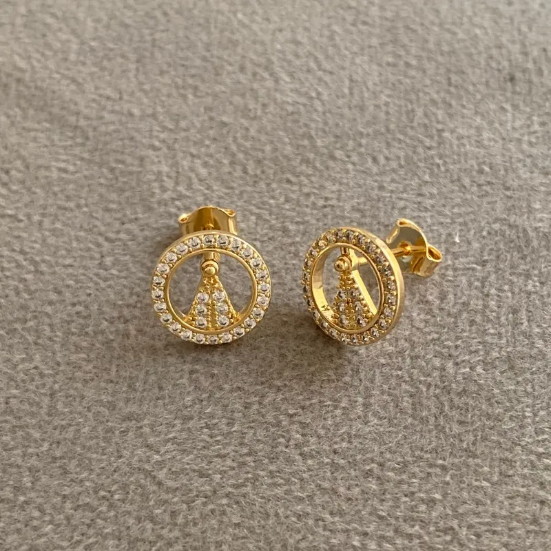 Brinco Nossa Senhora Zirconias Banho Ouro 18k Semijoia