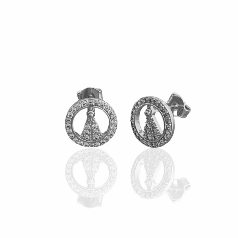 Brinco Nossa Senhora Zirconias Banho Ouro 18k Semijoia