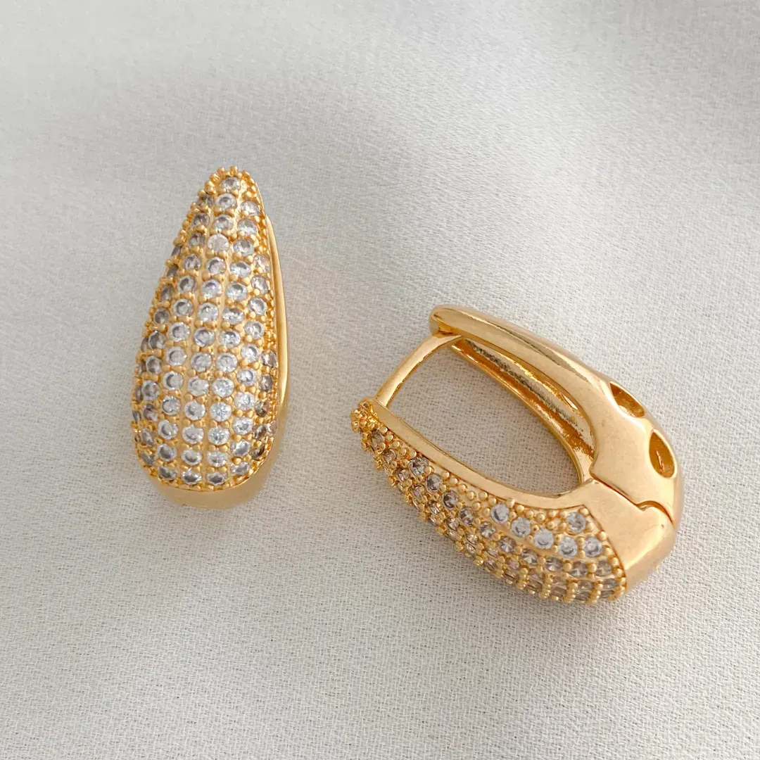 Brinco Argola Cravejada G Coleção Milão Banho Ouro 18k Semijoia