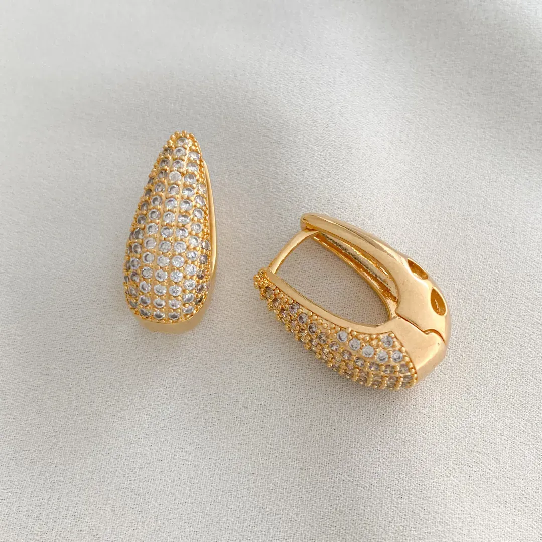 Brinco Argola Cravejada P Coleção Milão Banho Ouro 18k Semijoia