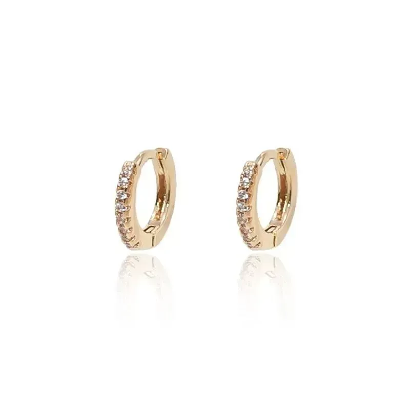 Brinco Argola Fina Cravejada Média Banho Ouro 18k Semijoia