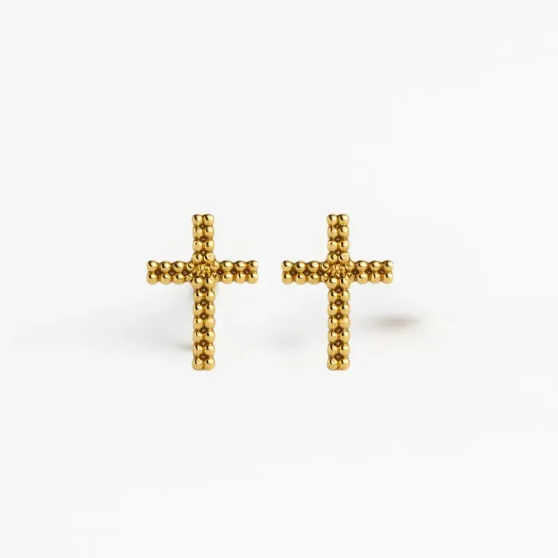 Brinco Cruz Trabalhada Banho Ouro 18k Semijoia