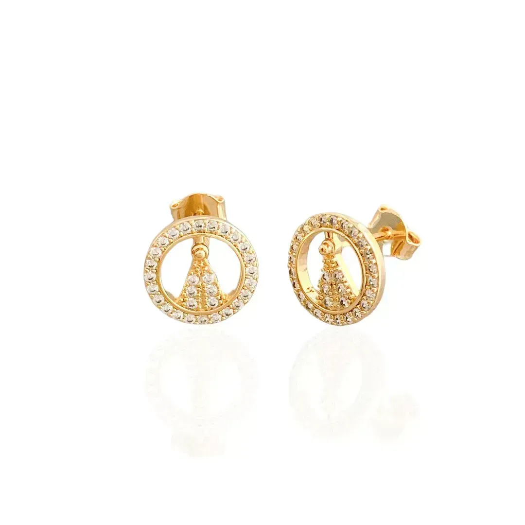Brinco Nossa Senhora Zirconias Banho Ouro 18k Semijoia