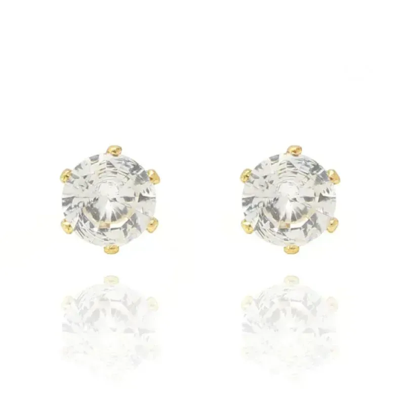 Brinco Ponto De Luz 6 Garras Médio Best-seller Banhado Em Ouro