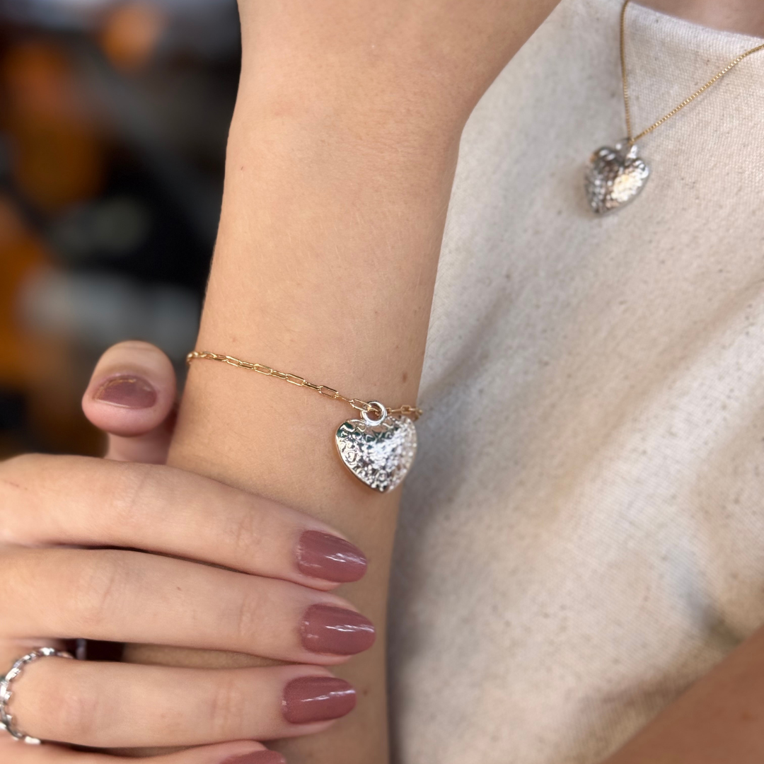 Pulseira Elos Coração Grande Essencial Banhado Em Ouro