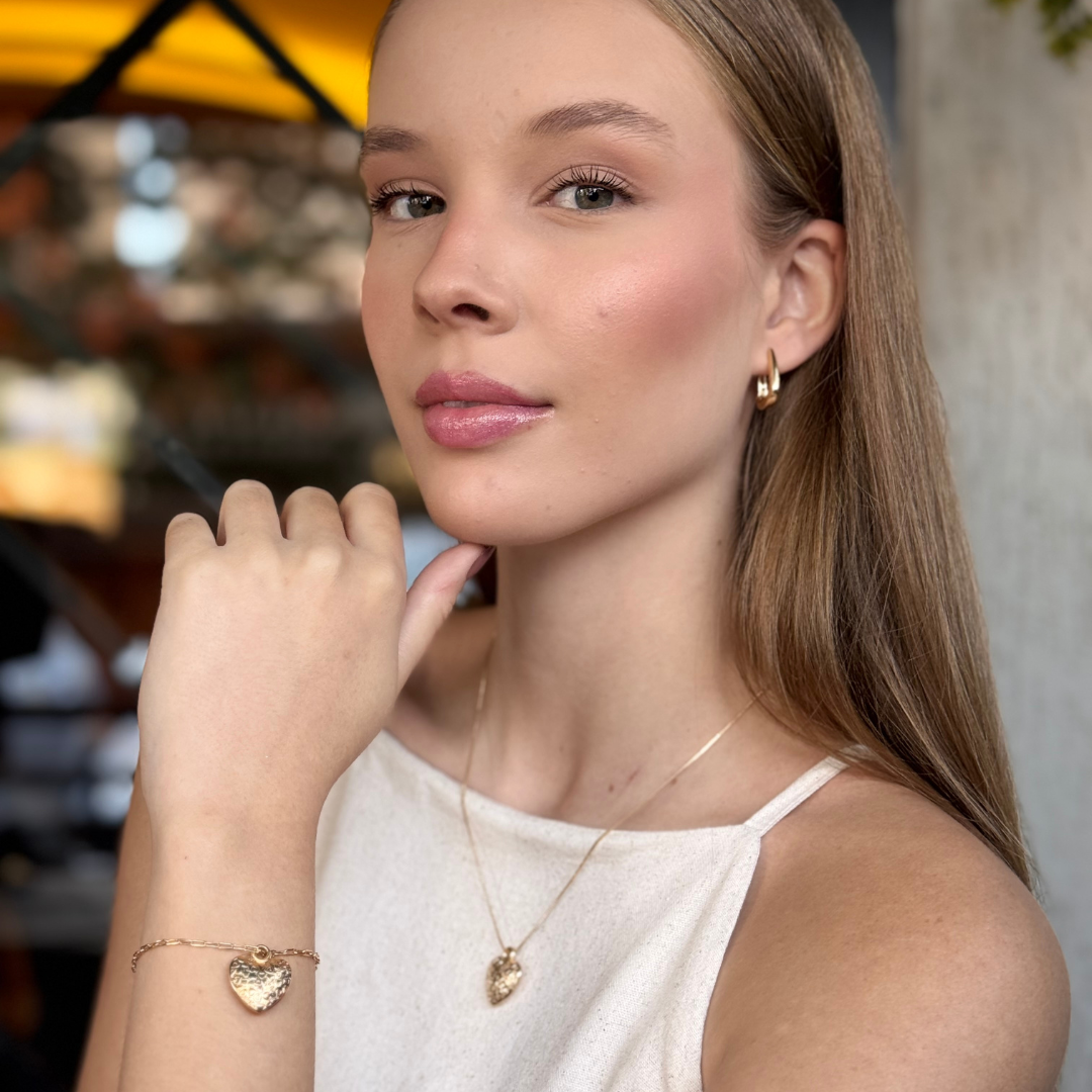 Pulseira Elos Coração Grande Essencial Banhado Em Ouro