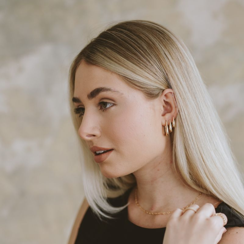 Brinco Argola G Retangular Lisa Grande Coleção Francisca Banho Ouro 18k Semijoia