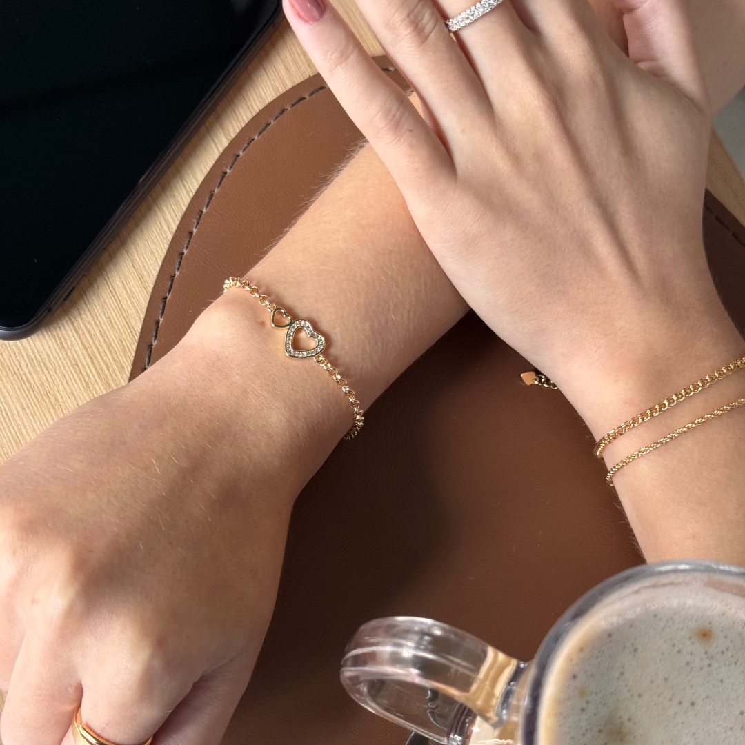 Pulseira Elos Duplos Delicado Francisca Banhado Em Ouro