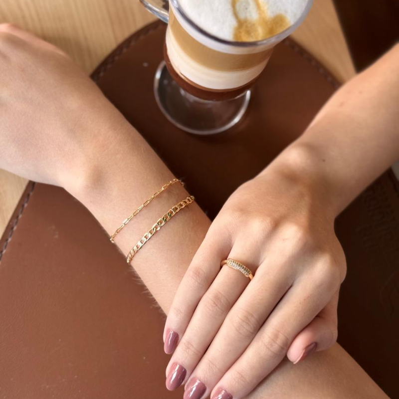 Pulseira Elos Liso Grumet Francisca Banhado Em Ouro