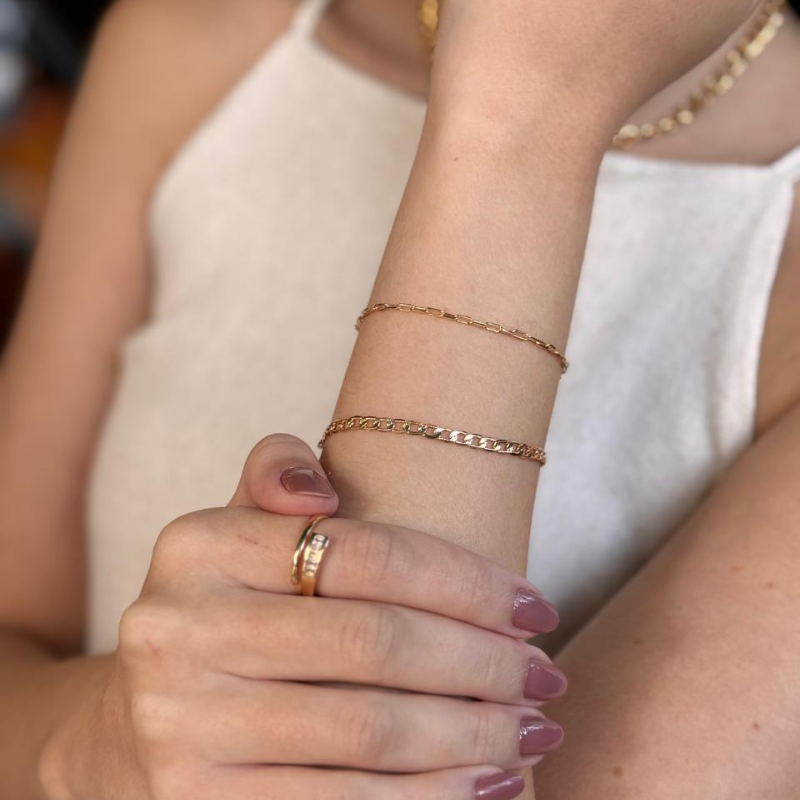 Pulseira Elos Liso Grumet Francisca Banhado Em Ouro