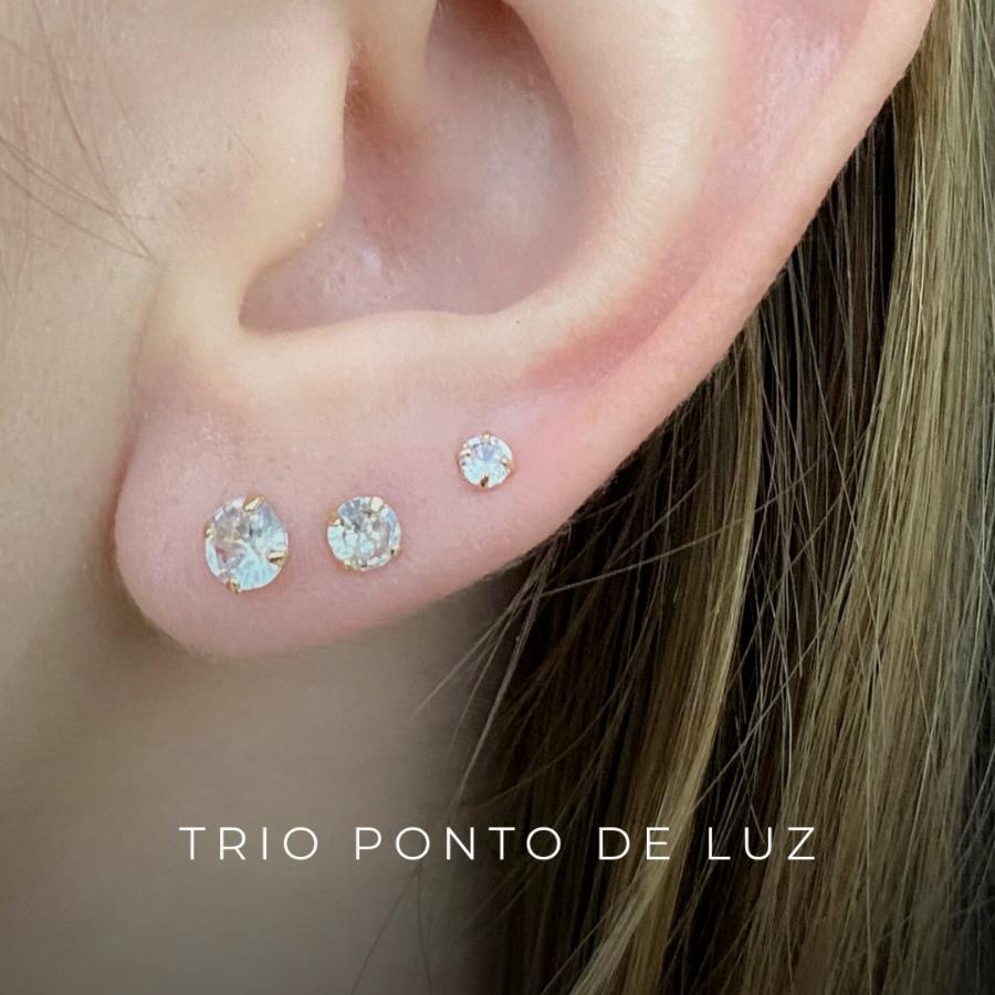 Brinco Trio Ponto de Luz P Coleção Francisca Banho Ouro 18k Semijoia