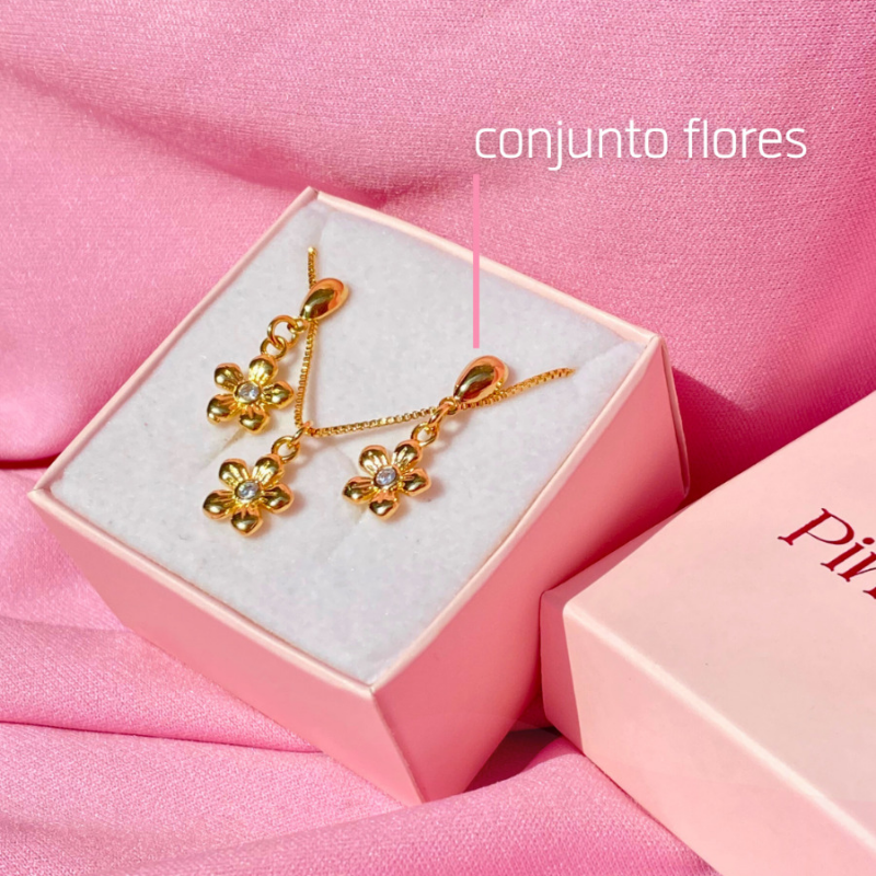 Colar Flor Com Zirconia Essencial 45CM Banhado Em Ouro